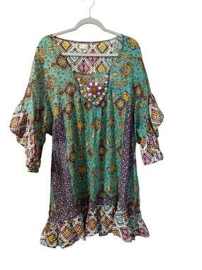 Sand & Spirit Boho Embellished Cotton Kaftan Beach Cover-Up